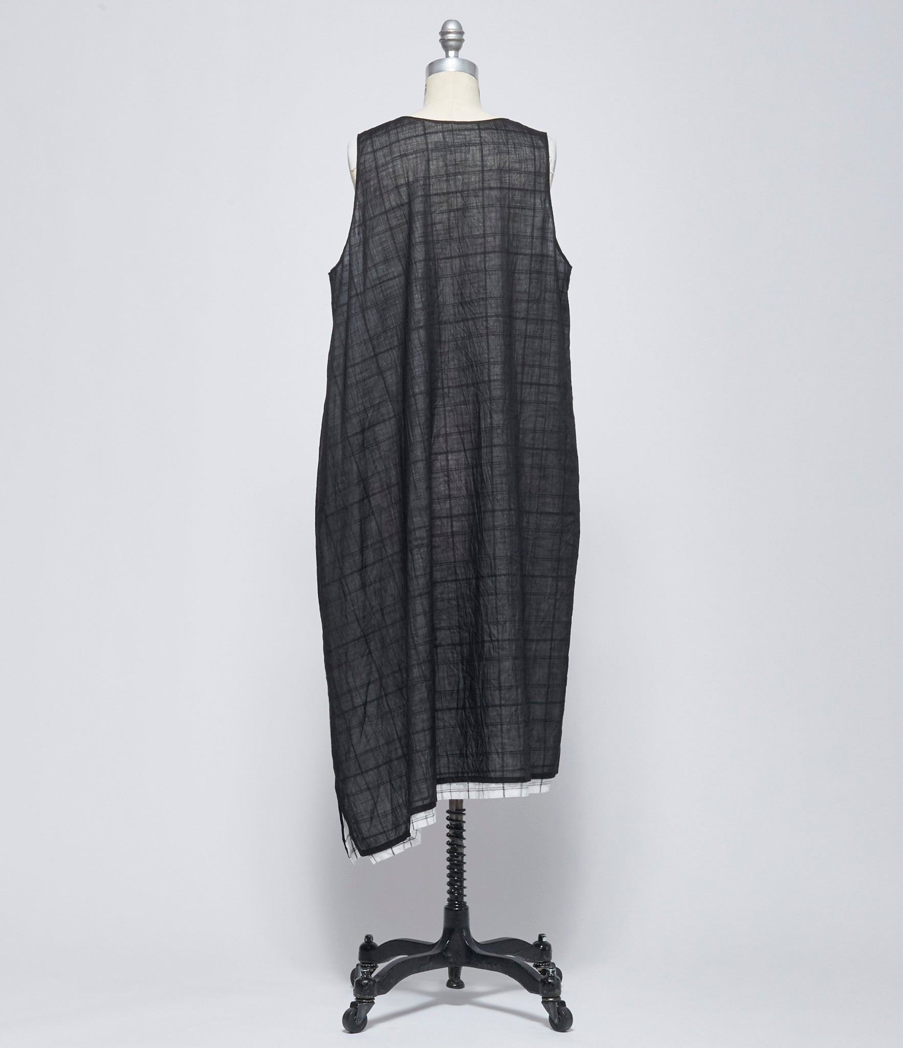 SS26 Y's Womens Sheer Plaid Layered O-Sleeveless Dress