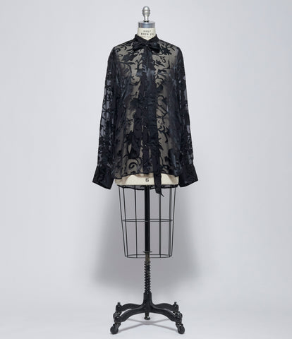 SS26 Ann Demeulemeester Womens Dien Stand Collar Long Shirt with Detahable Foulard