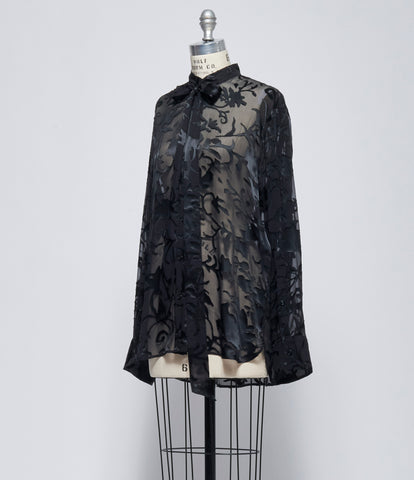 SS26 Ann Demeulemeester Womens Dien Stand Collar Long Shirt with Detahable Foulard