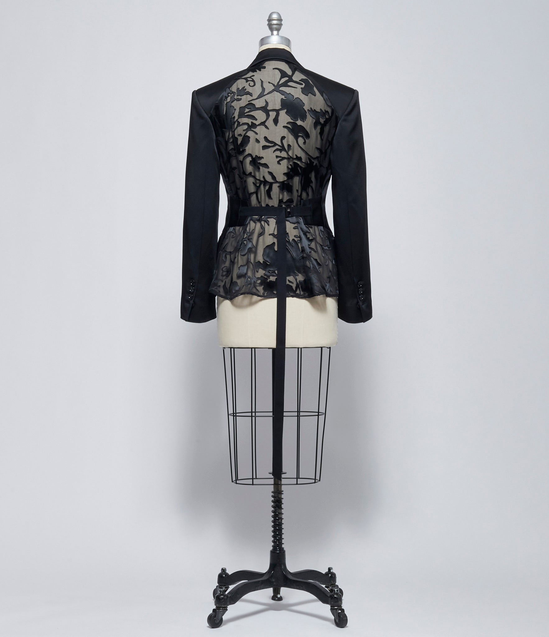 SS26 Ann Demeulemeester Womens Susa Comfort Tailored Jacket with Devore Ramage Satin Contrast on Back