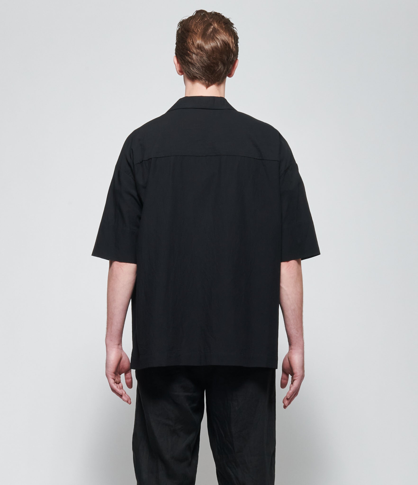 SS26 Forme d'Expression Mens Black Camp Shirt with Crescent Pocket