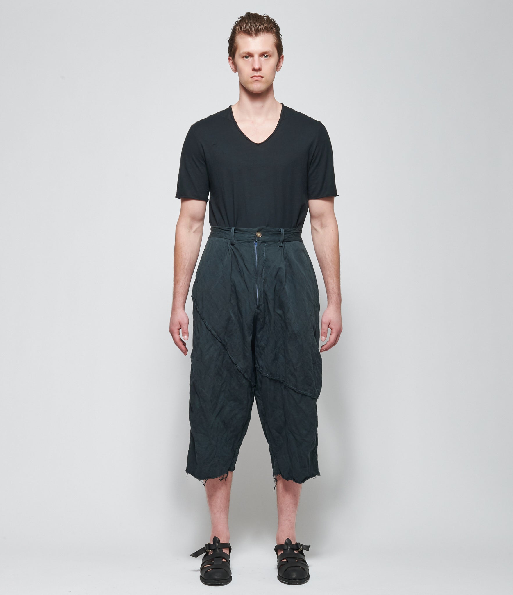 SS26 Chiahung Su Mens Low Crotch Patched Wide Trousers