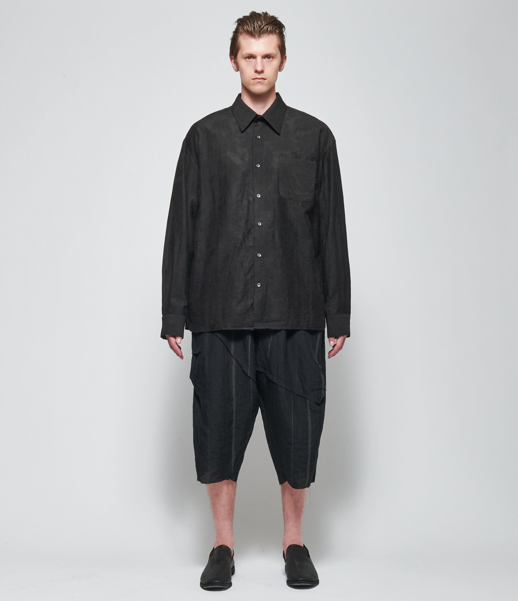 SS26 Chiahung Su Mens Black Jacquard Shirt