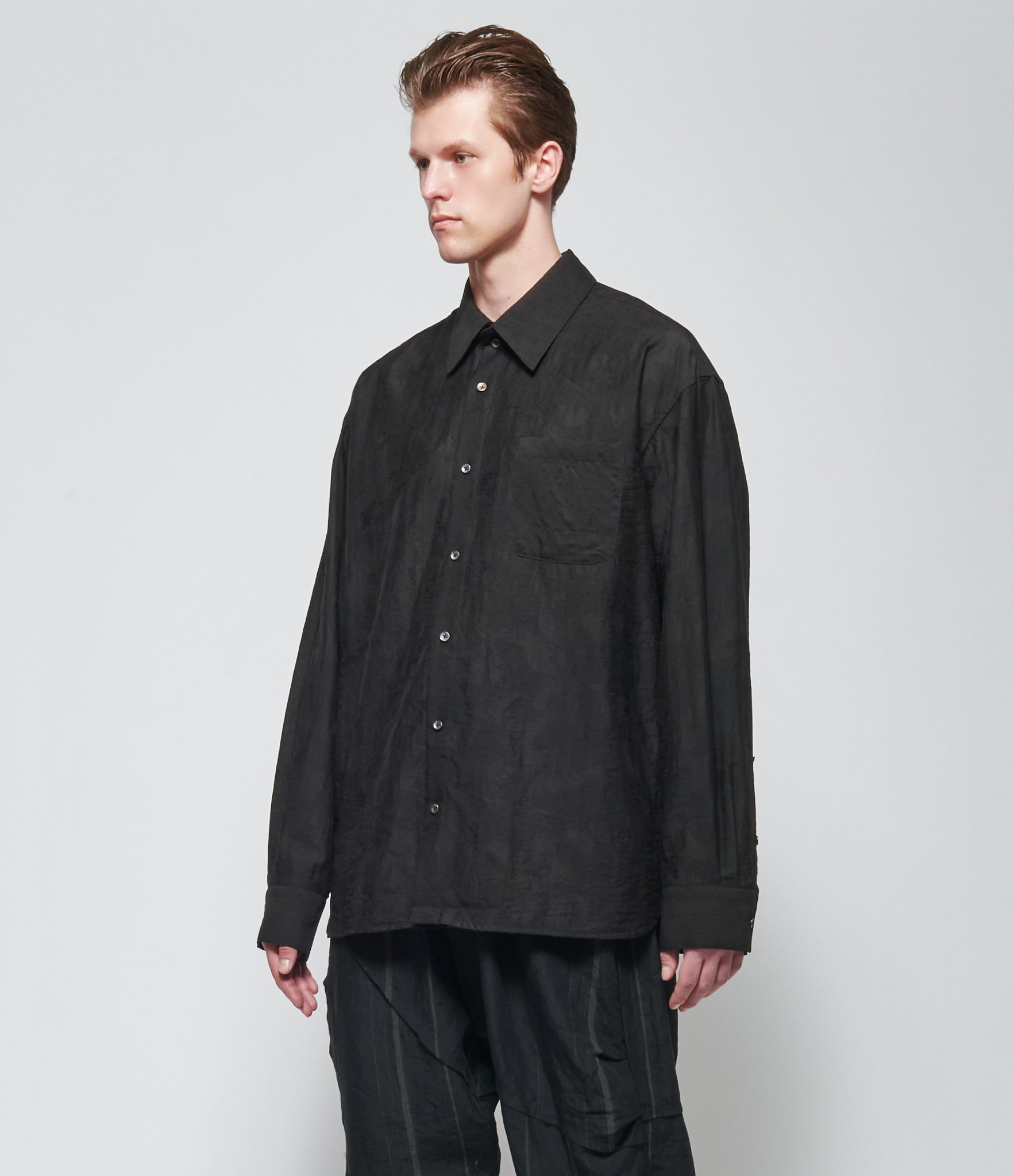 SS26 Chiahung Su Mens Black Jacquard Shirt