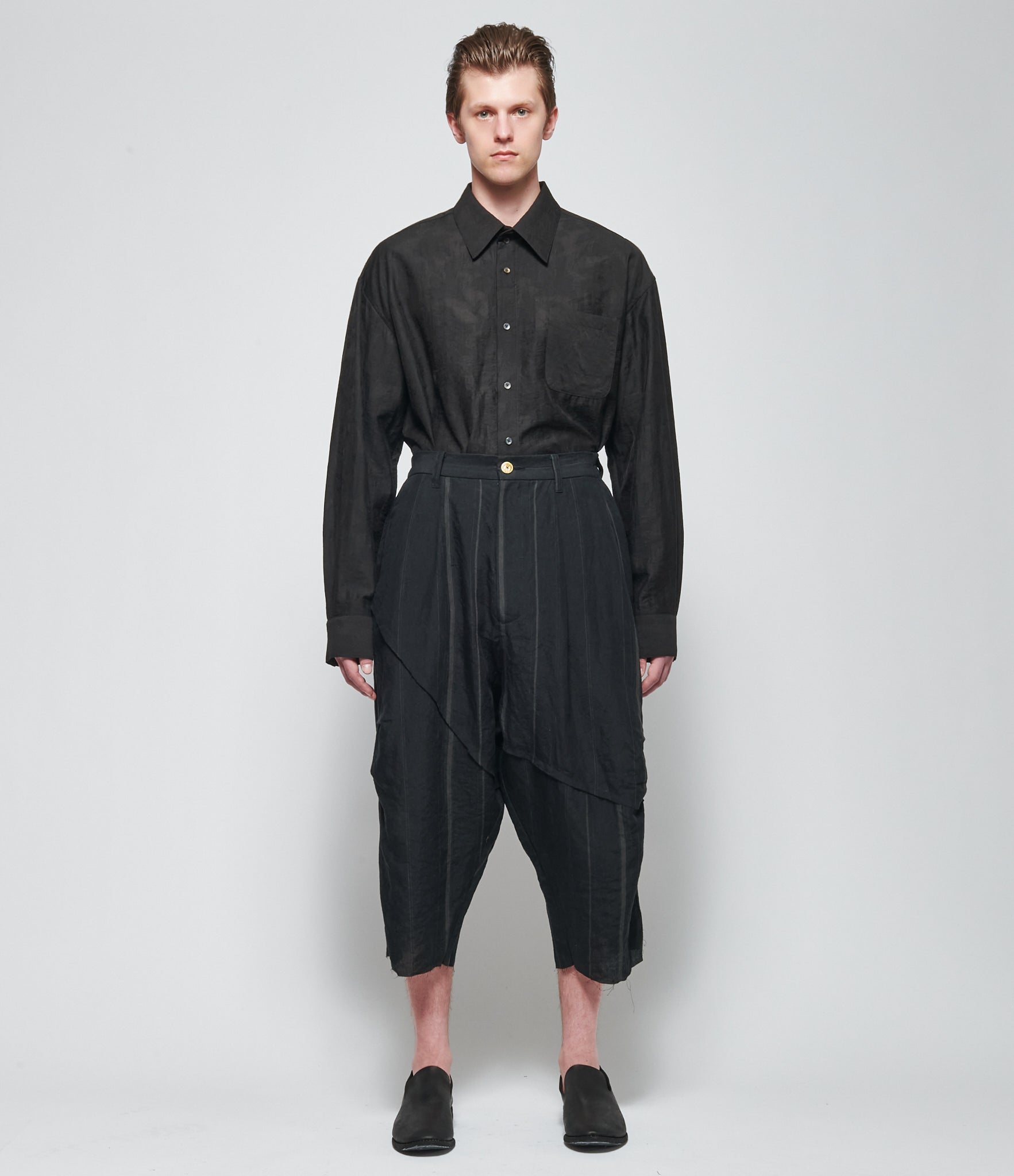 SS26 Chiahung Su Mens Linen Stripe Cropped Pants