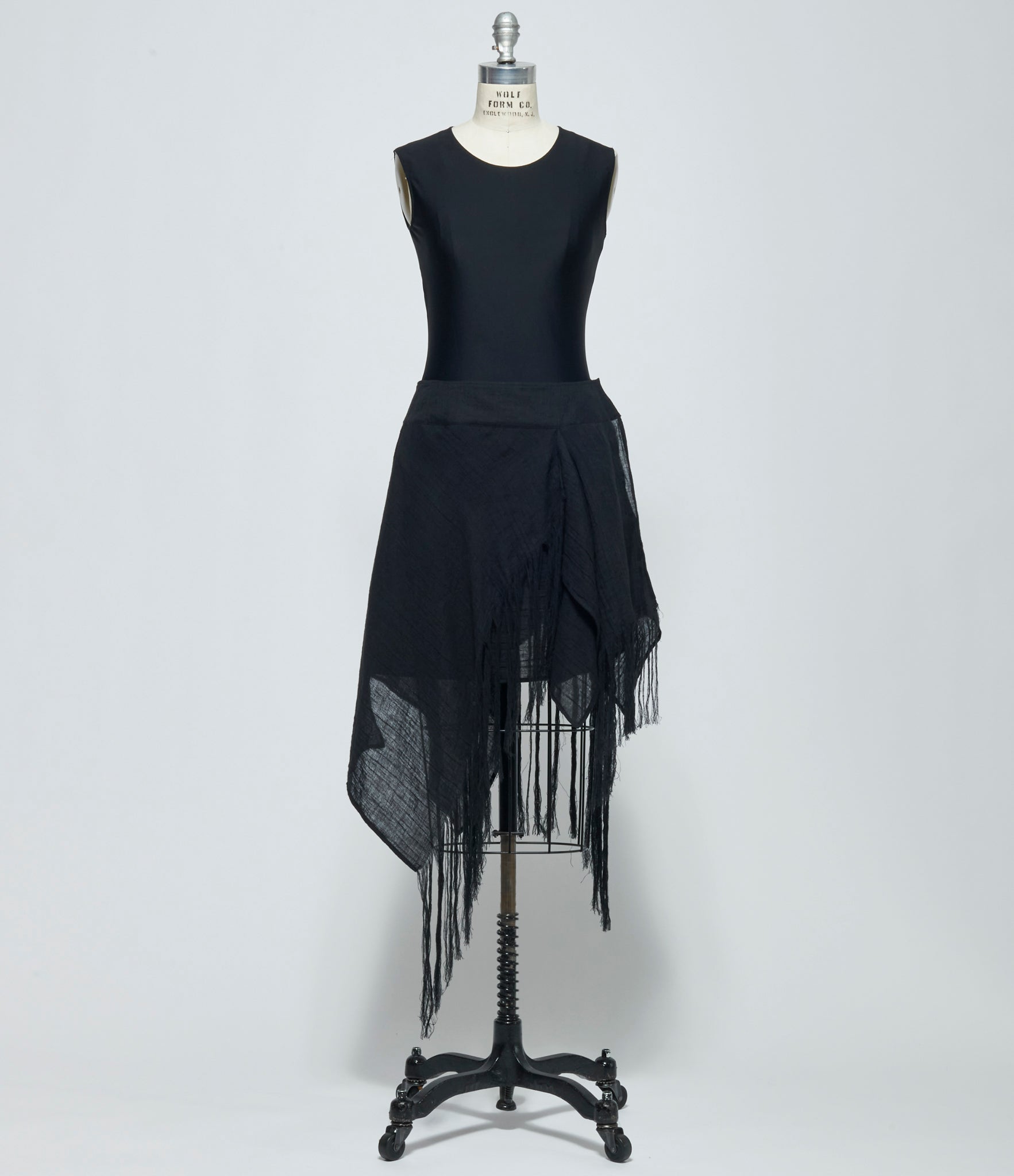 SS26 Yohji Yamamoto Womens Crinkle Li Gauze Layered Fringe Skirt