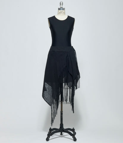 SS26 Yohji Yamamoto Womens Crinkle Li Gauze Layered Fringe Skirt