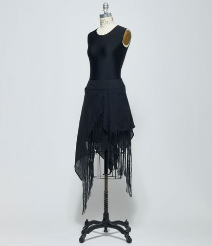 SS26 Yohji Yamamoto Womens Crinkle Li Gauze Layered Fringe Skirt