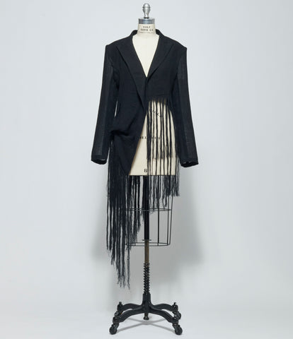 SS26 Yohji Yamamoto Womens Crinkle Li Gauze Hem Line Fringe Point ASM Jacket