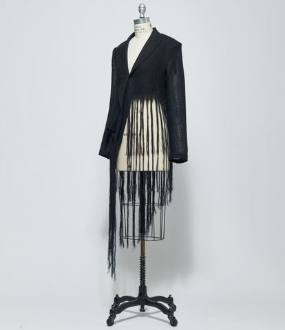 SS26 Yohji Yamamoto Womens Crinkle Li Gauze Hem Line Fringe Point ASM Jacket