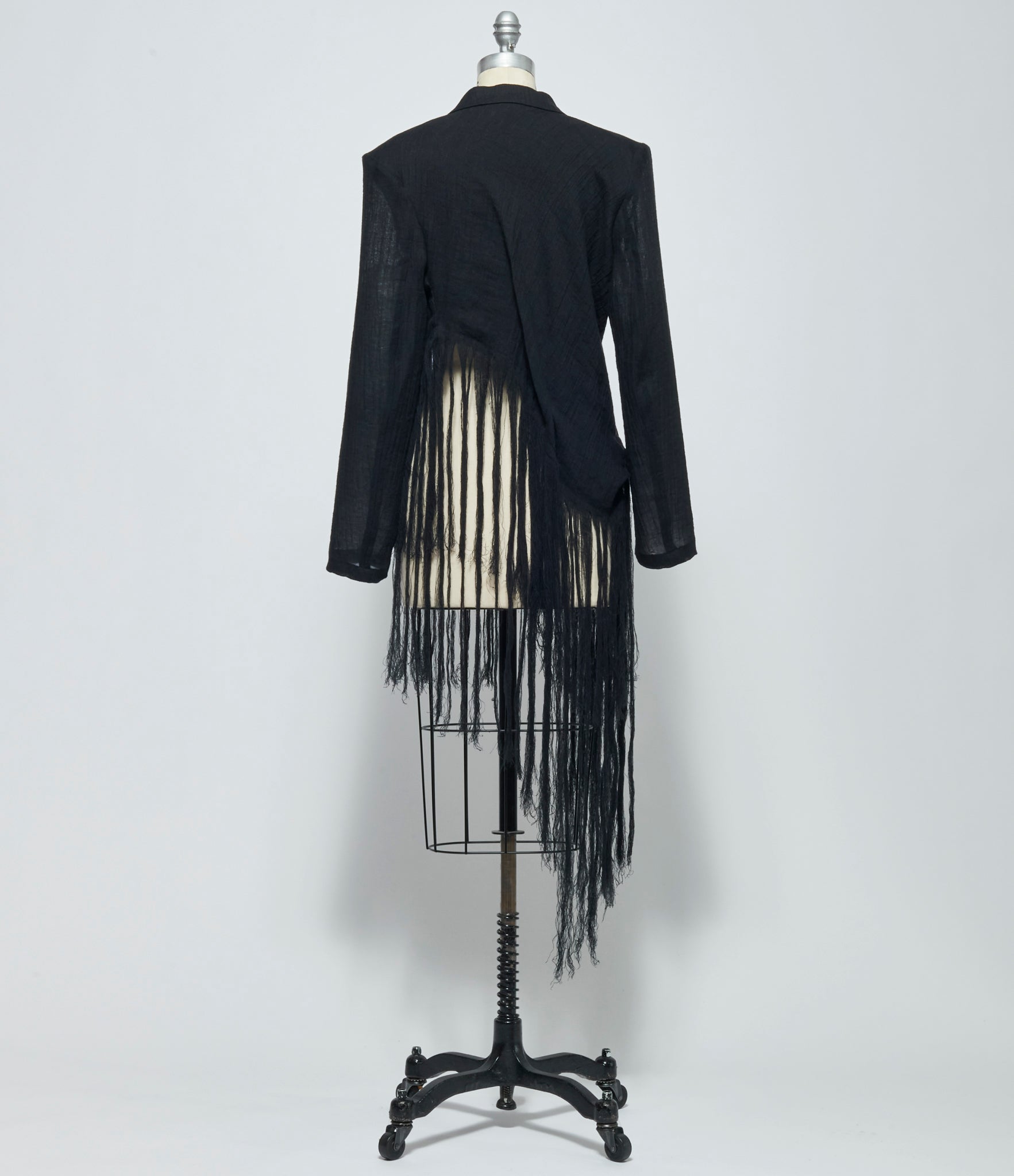 SS26 Yohji Yamamoto Womens Crinkle Li Gauze Hem Line Fringe Point ASM Jacket