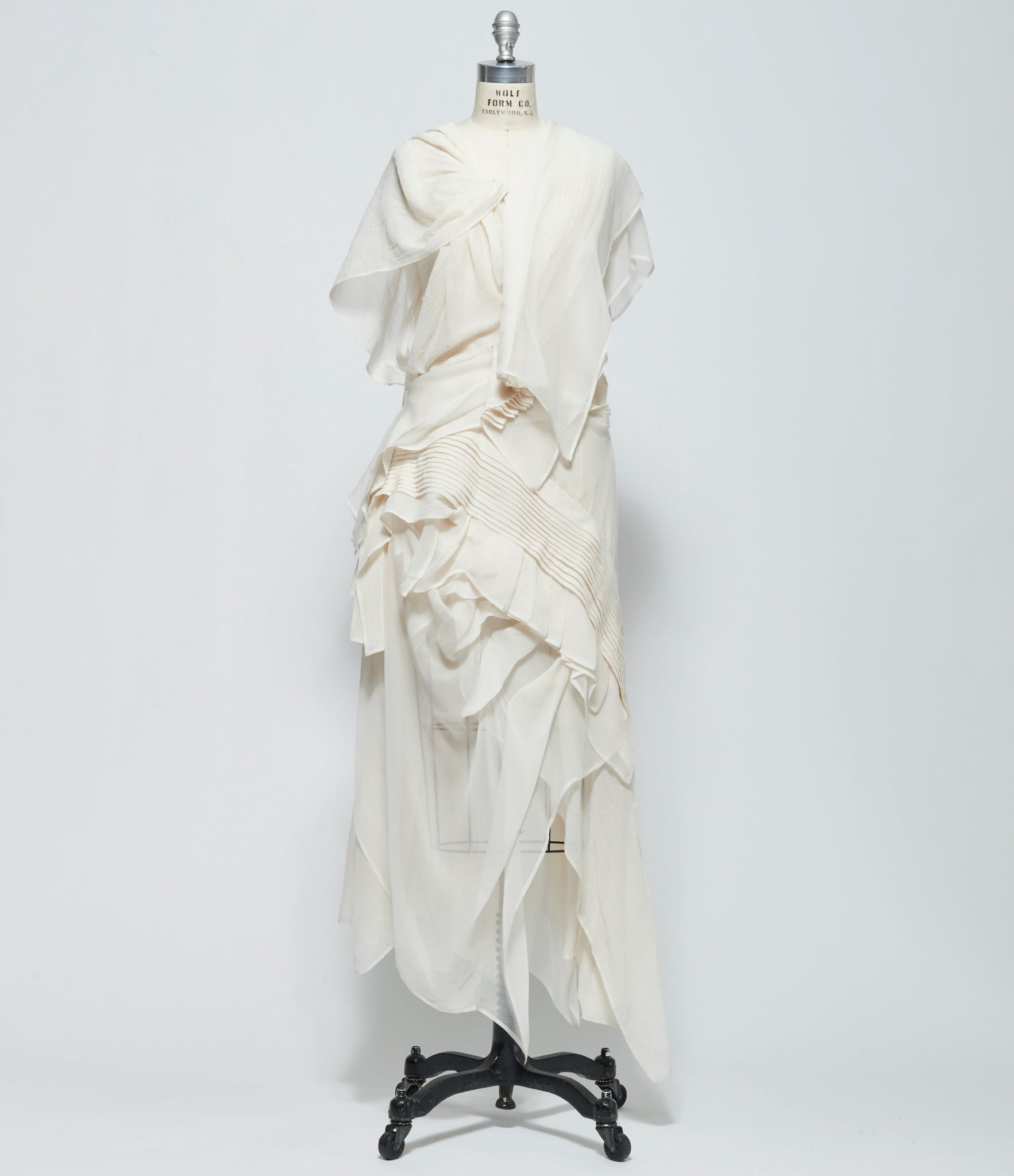 SS26 Yohji Yamamoto Womens Draped Ruffle Tuck Dress