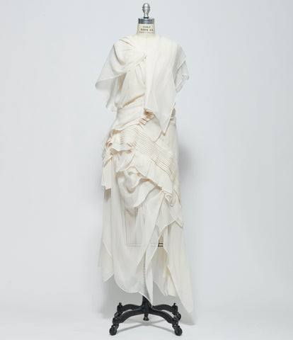SS26 Yohji Yamamoto Womens Draped Ruffle Tuck Dress