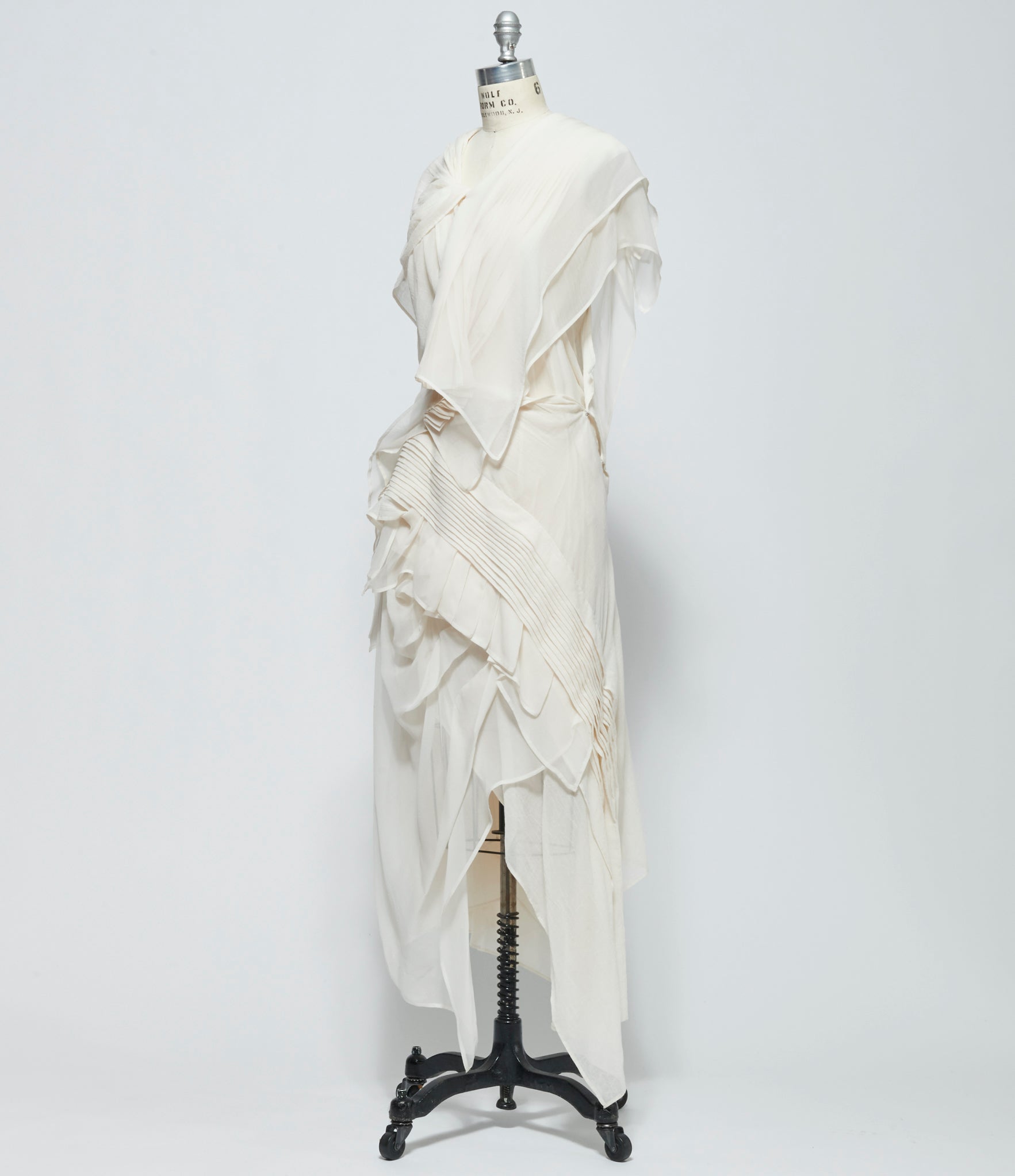 SS26 Yohji Yamamoto Womens Draped Ruffle Tuck Dress