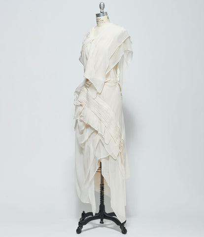 SS26 Yohji Yamamoto Womens Draped Ruffle Tuck Dress