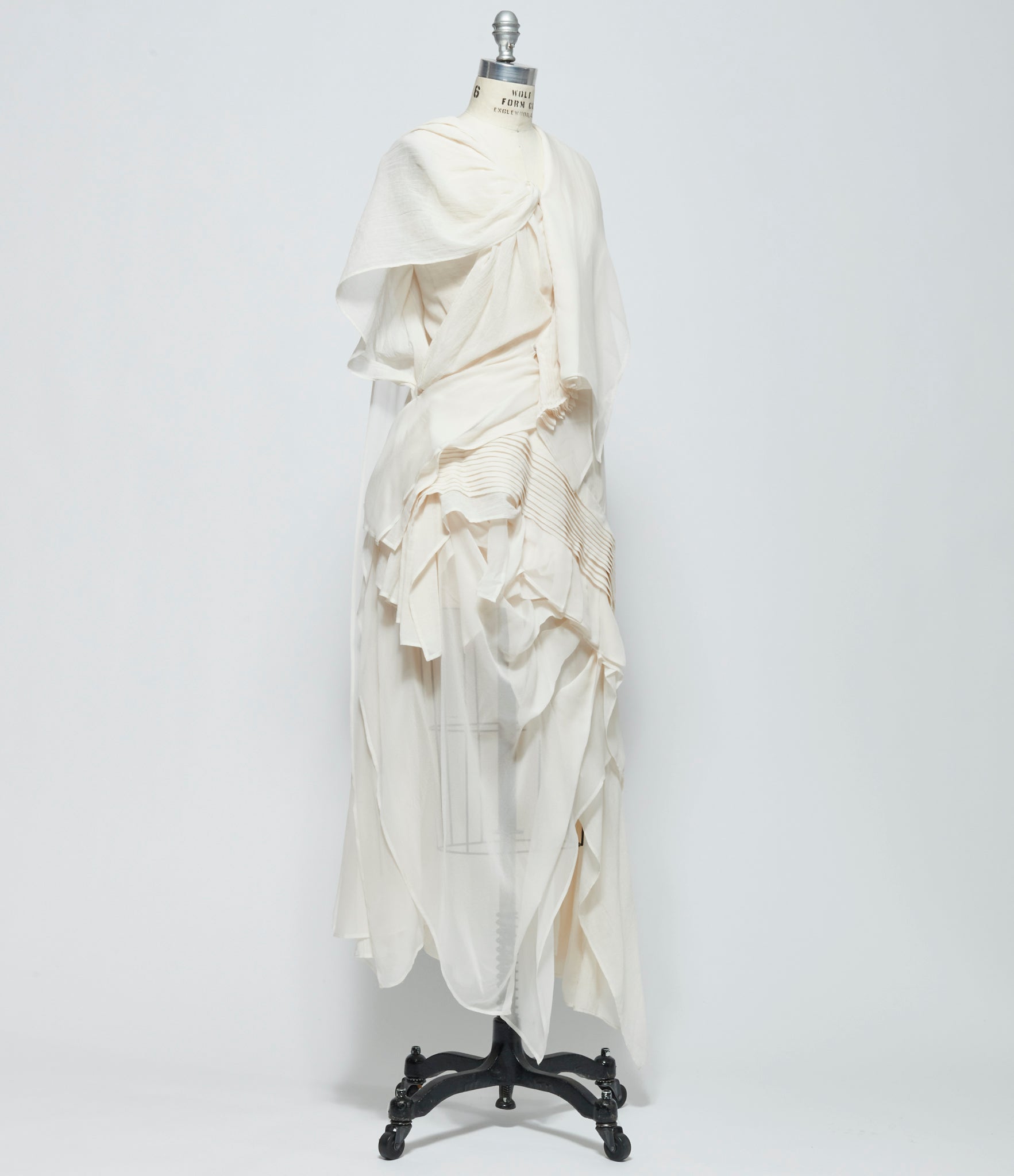 SS26 Yohji Yamamoto Womens Draped Ruffle Tuck Dress