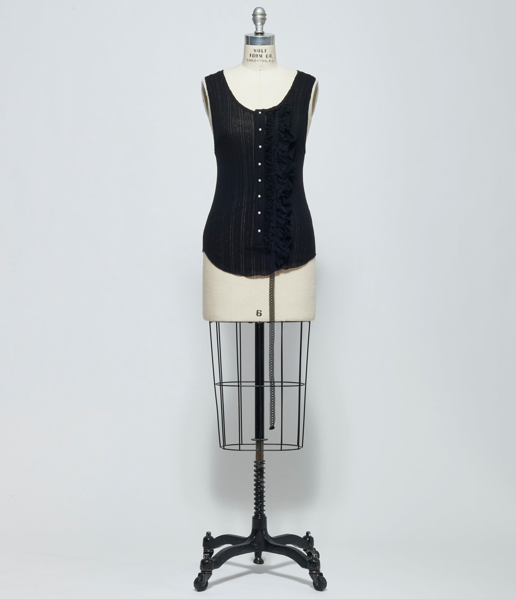 SS26 Ann Demeulemeester Womens Rase Serafino Tank Top with Silk Creponne Ruffles