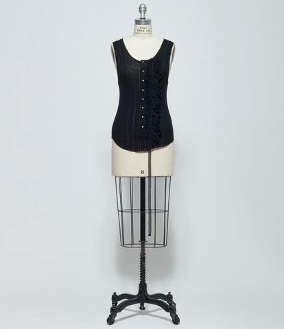 SS26 Ann Demeulemeester Womens Rase Serafino Tank Top with Silk Creponne Ruffles
