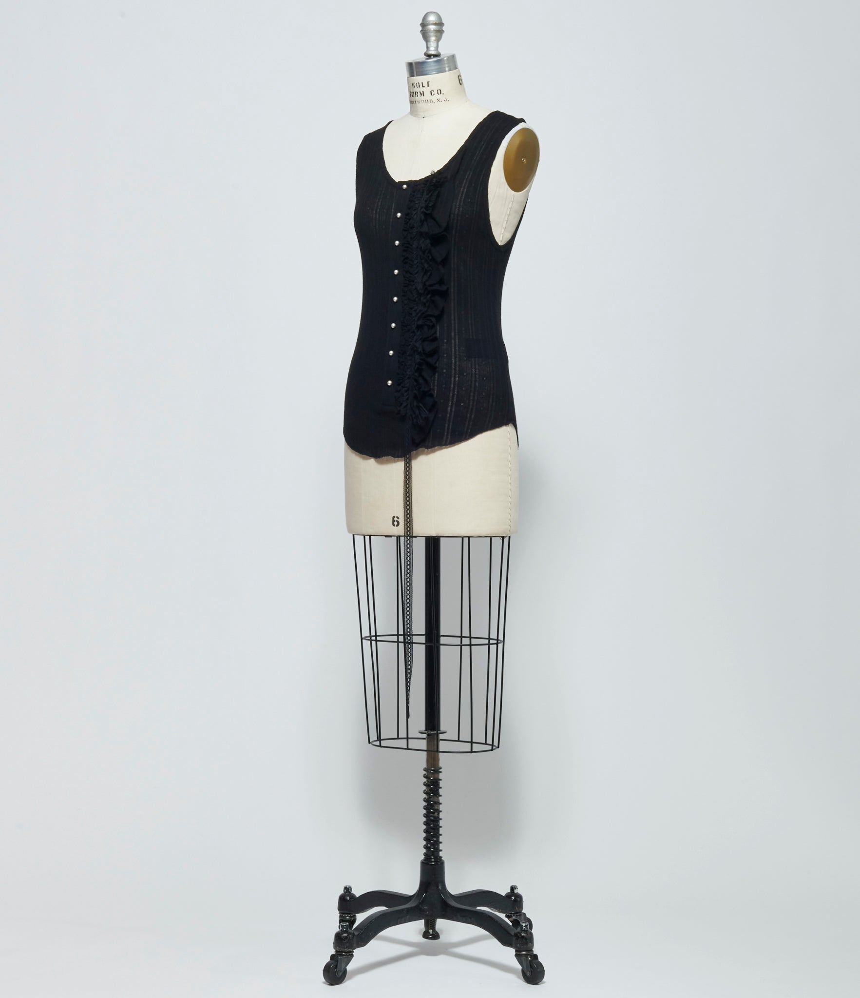 SS26 Ann Demeulemeester Womens Rase Serafino Tank Top with Silk Creponne Ruffles