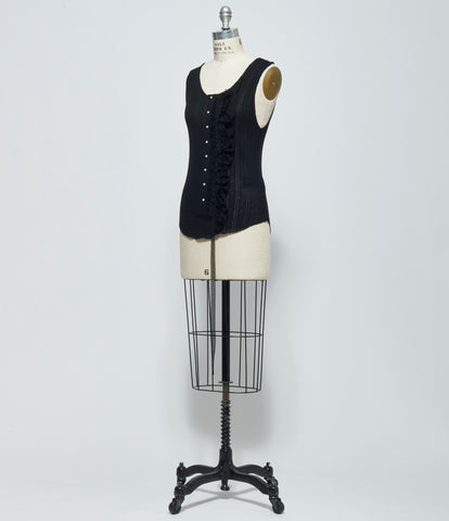SS26 Ann Demeulemeester Womens Rase Serafino Tank Top with Silk Creponne Ruffles