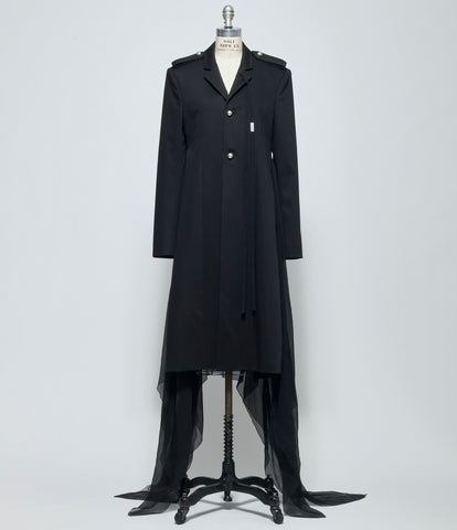 SS26 Ann Demeulemeester Womens Fena Hybrid Overcoat with Silk Creponne Fluid Panels