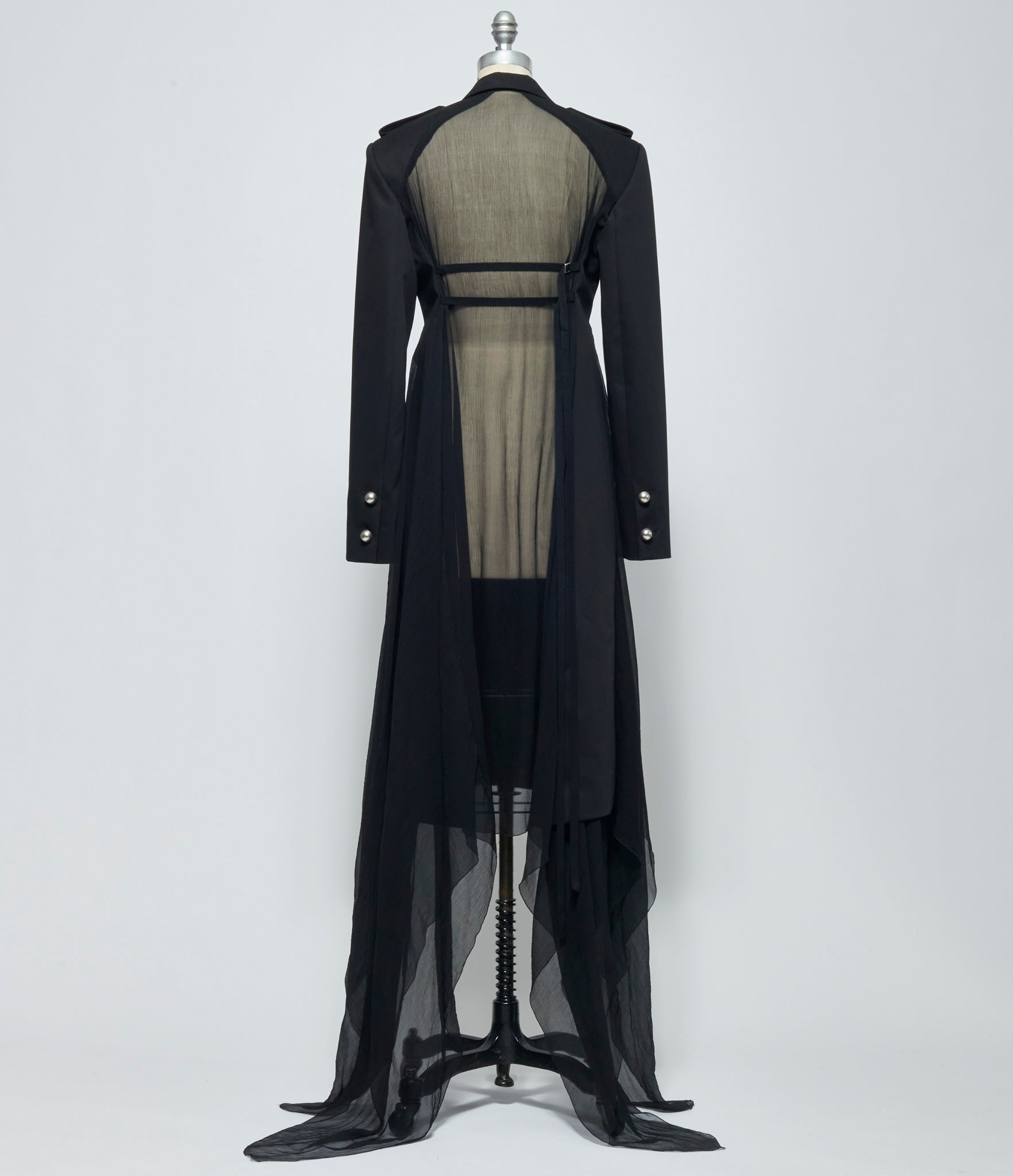 SS26 Ann Demeulemeester Womens Fena Hybrid Overcoat with Silk Creponne Fluid Panels