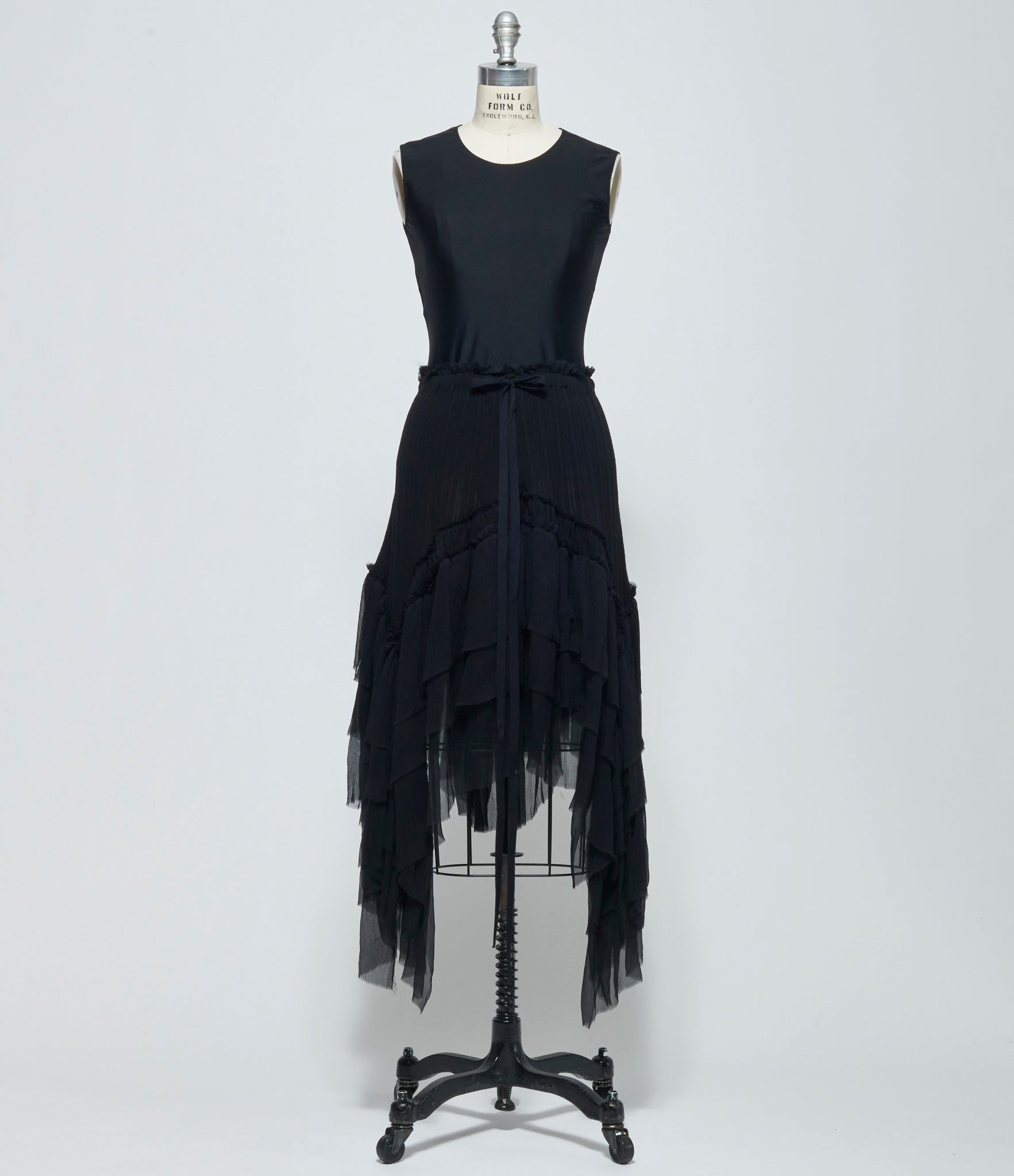 SS26 Ann Demeulemeester Womens Bete Midi Skirt with Silk Creponne Ruffles