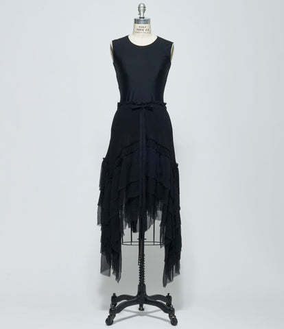 SS26 Ann Demeulemeester Womens Bete Midi Skirt with Silk Creponne Ruffles