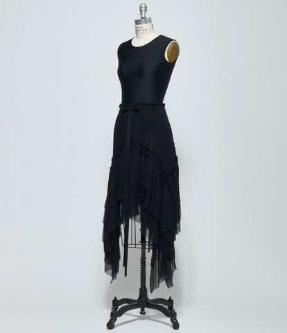 SS26 Ann Demeulemeester Womens Bete Midi Skirt with Silk Creponne Ruffles