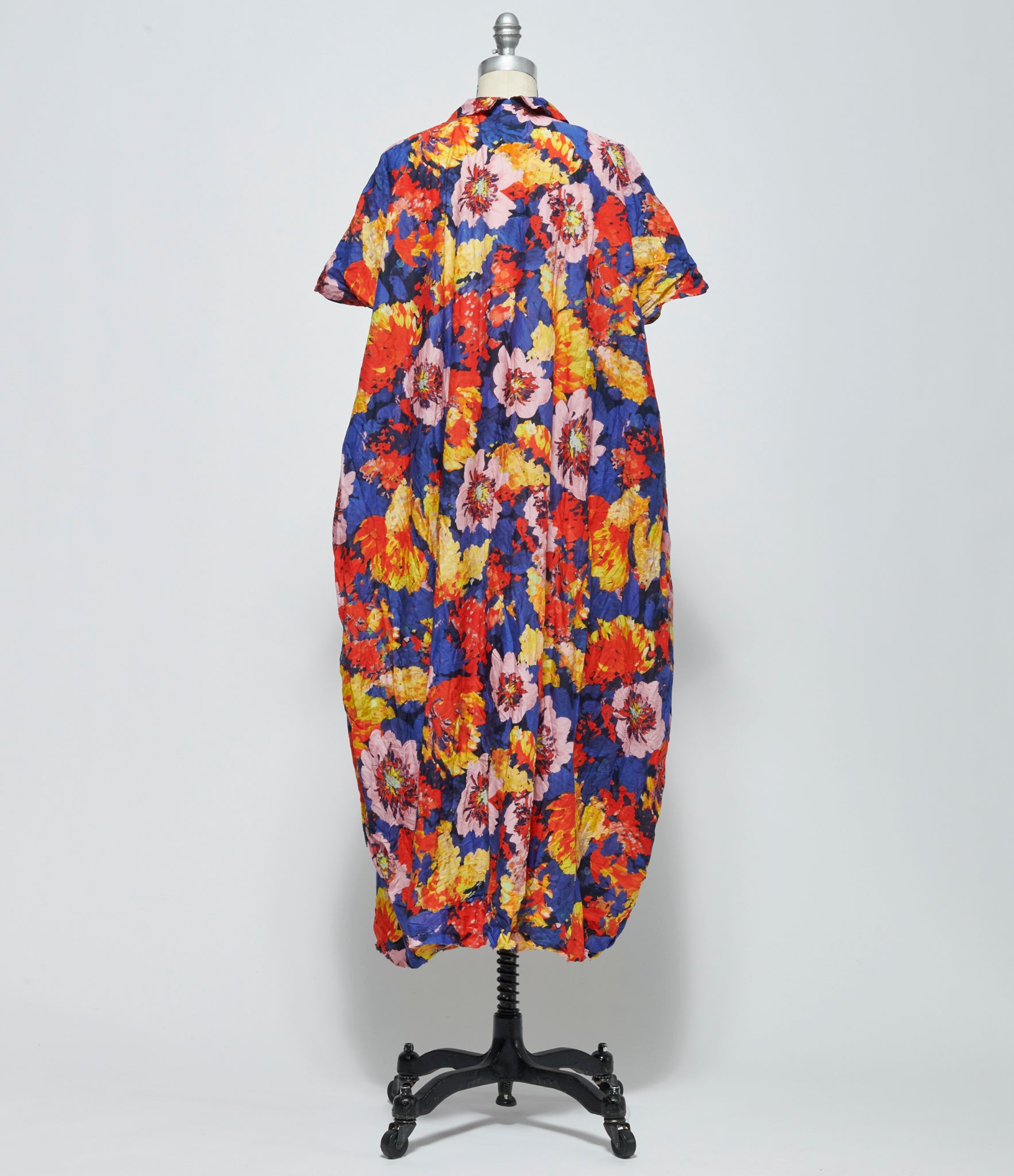 SS26 Daniela Gregis Womens Abito Dress 20.07.06 Manichina Lavata Fiori Grandi Blu Navy Arancio Rosa Giallo