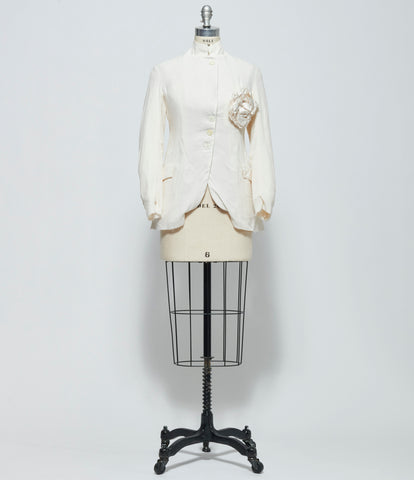 SS26 Elena Dawson Womens Ivory Sandwashed Poplin 4X Hacking Jacket with Silk Satin Mess Brooch