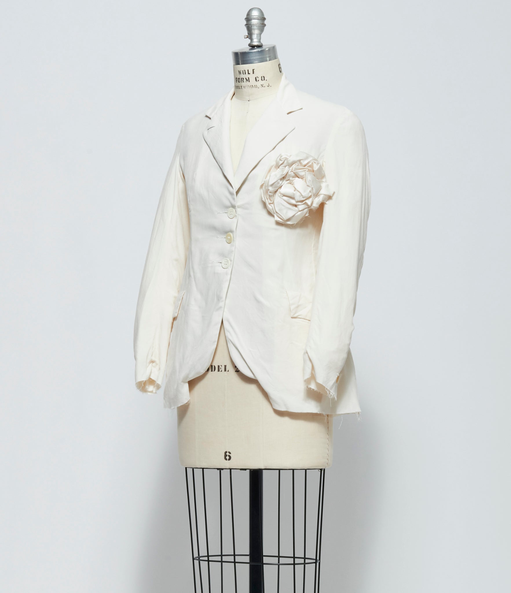 SS26 Elena Dawson Womens Ivory Sandwashed Silk 4X Hacking Jacket with Silk Satin Mess Brooch