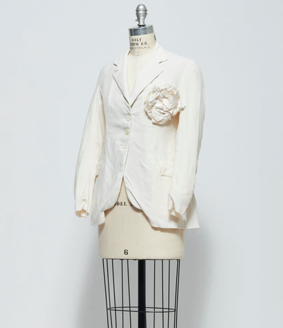 SS26 Elena Dawson Womens Ivory Sandwashed Poplin 4X Hacking Jacket with Silk Satin Mess Brooch