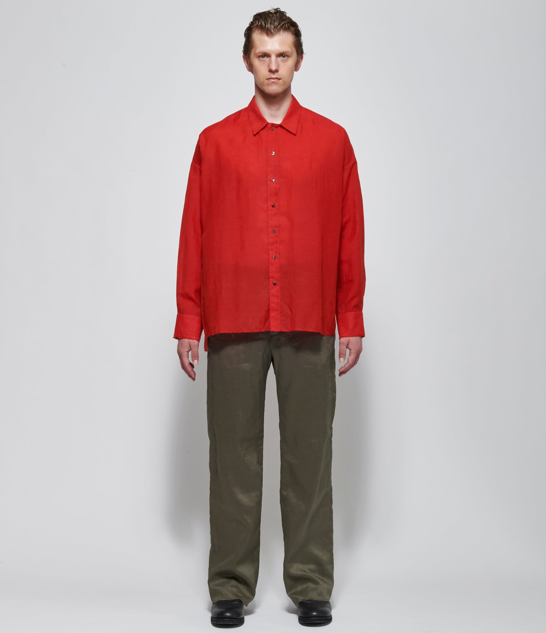SS26 K ' A N G Mens Oversized Back Red Pleated Shirt
