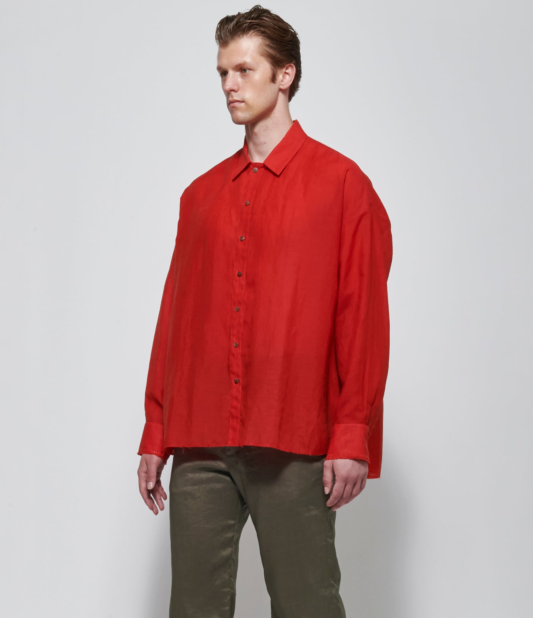 SS26 K ' A N G Mens Oversized Back Red Pleated Shirt