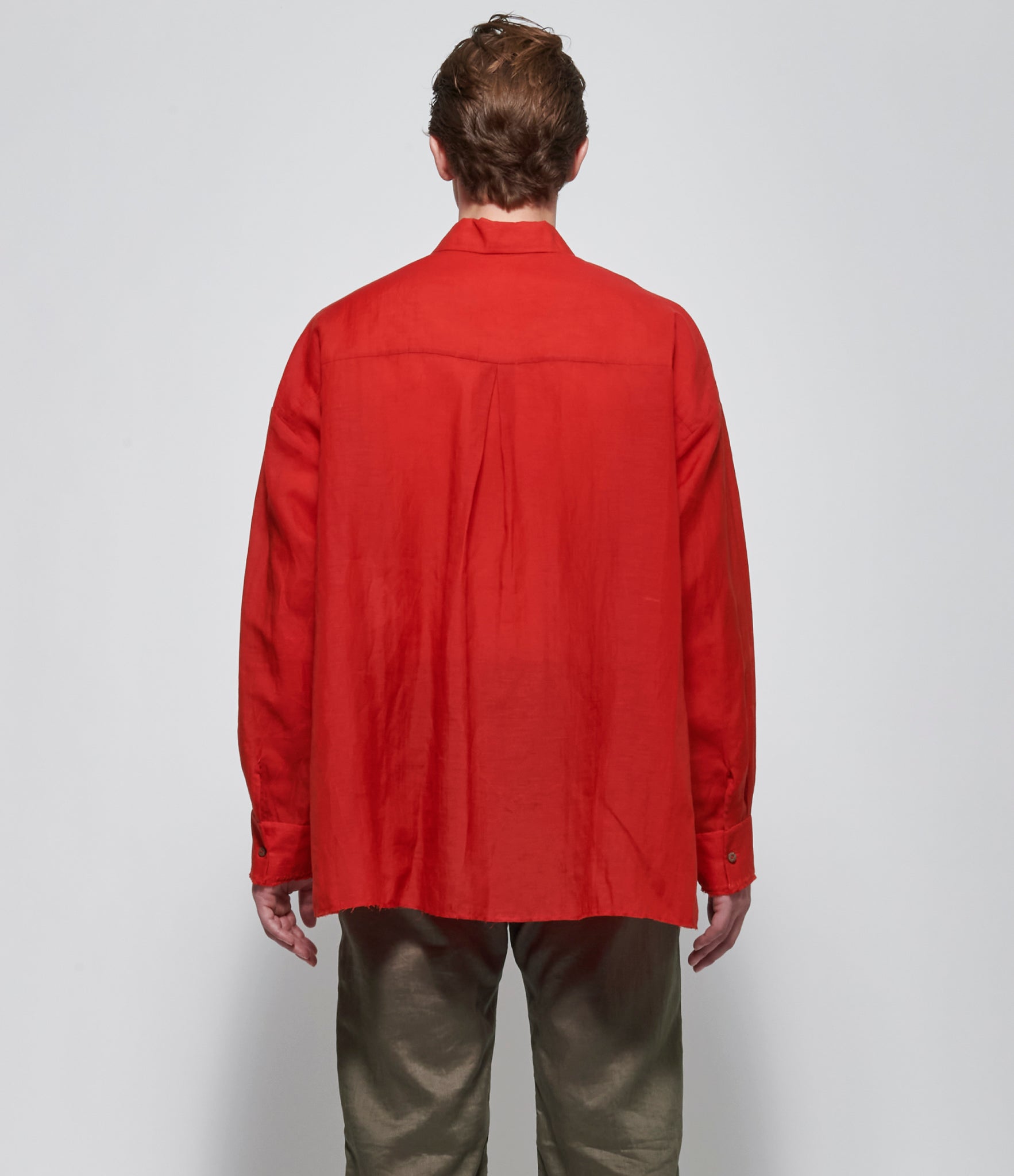 SS26 K ' A N G Mens Oversized Back Red Pleated Shirt