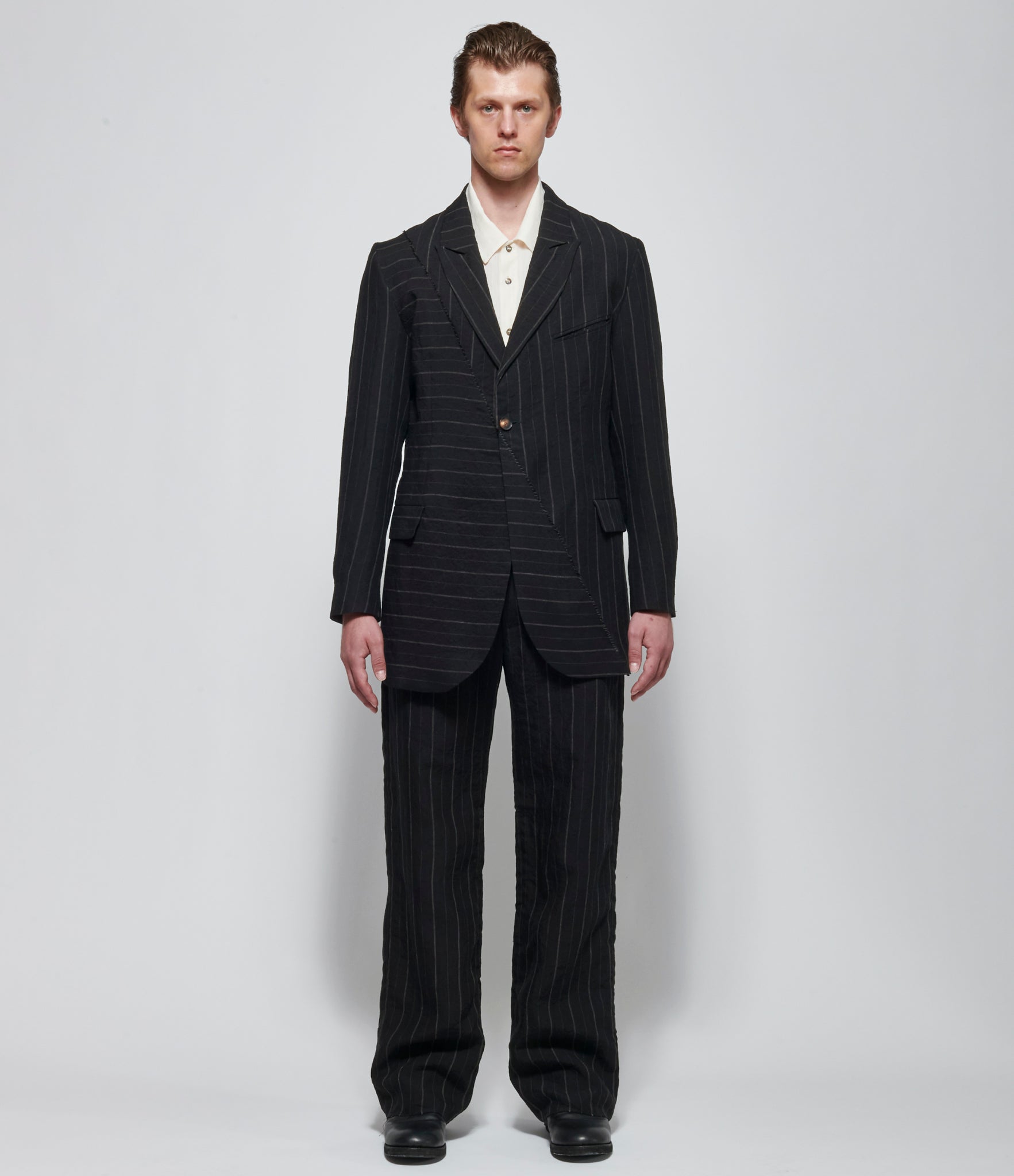 SS26 K ' A N G Mens Reversible Relaxed-Fit Hand Overlock Stitched Half Long Jacket