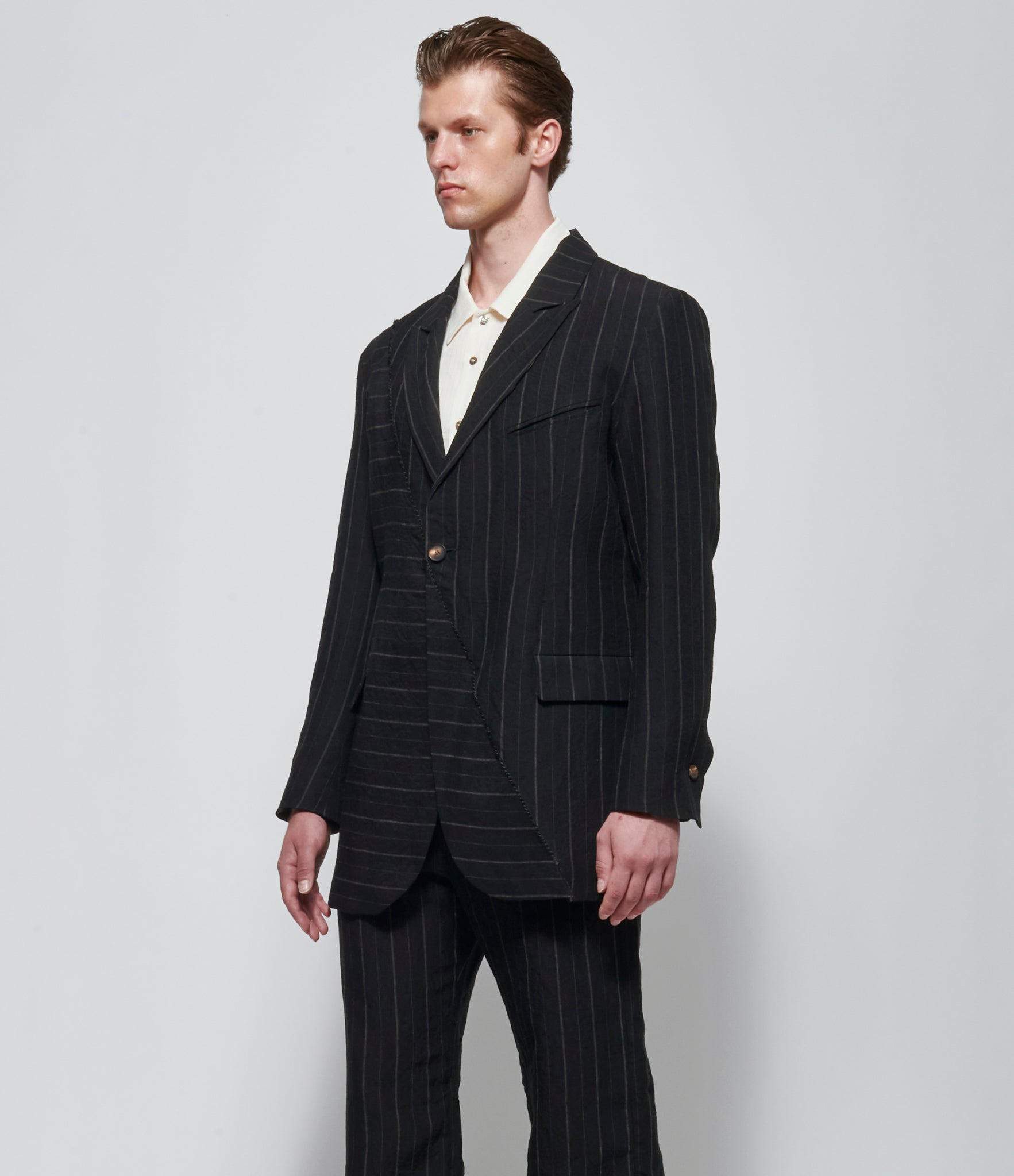 SS26 K ' A N G Mens Reversible Relaxed-Fit Hand Overlock Stitched Half Long Jacket