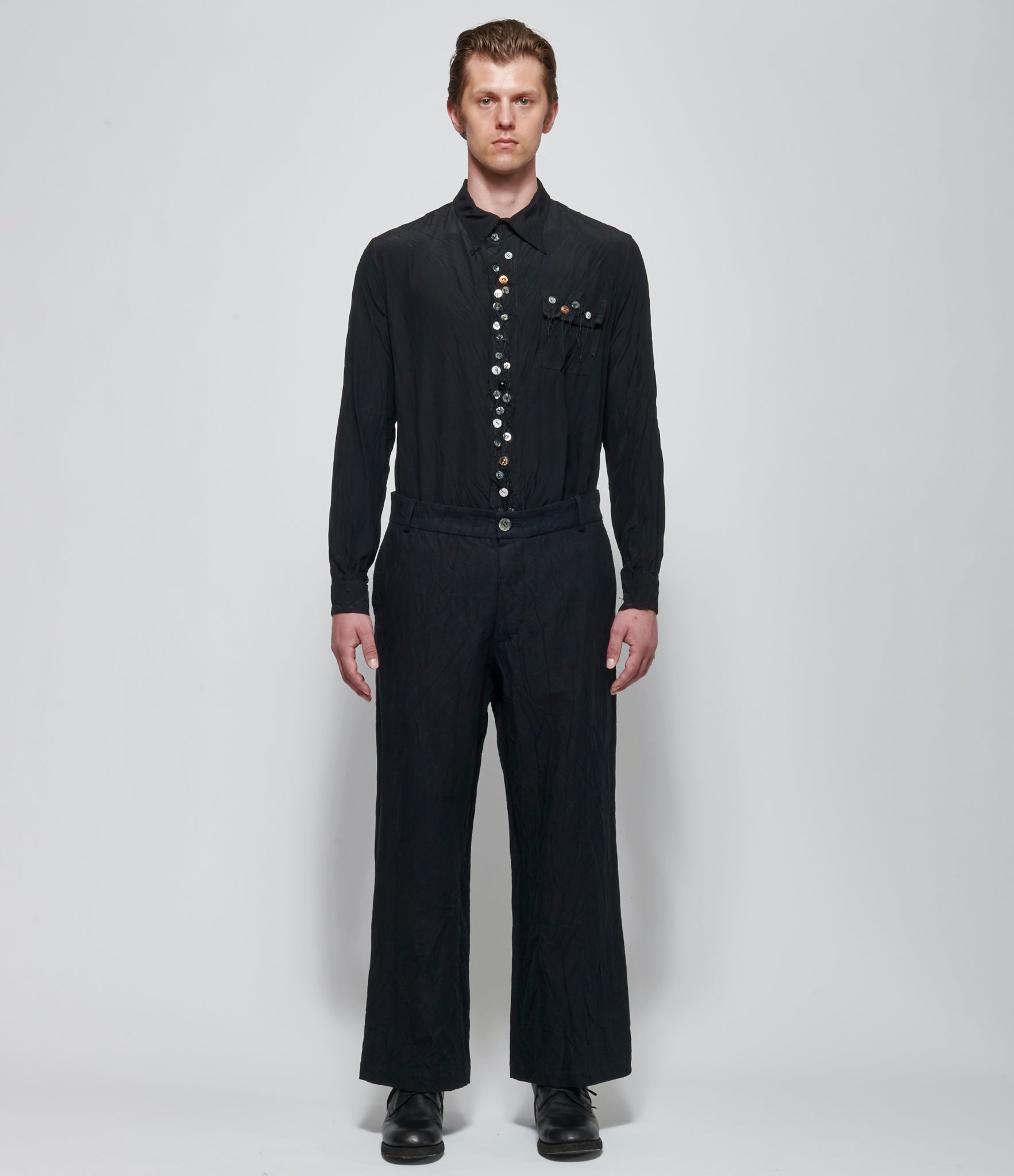 Archivio J.M. Ribot Crinkled Straight Leg Black Pants