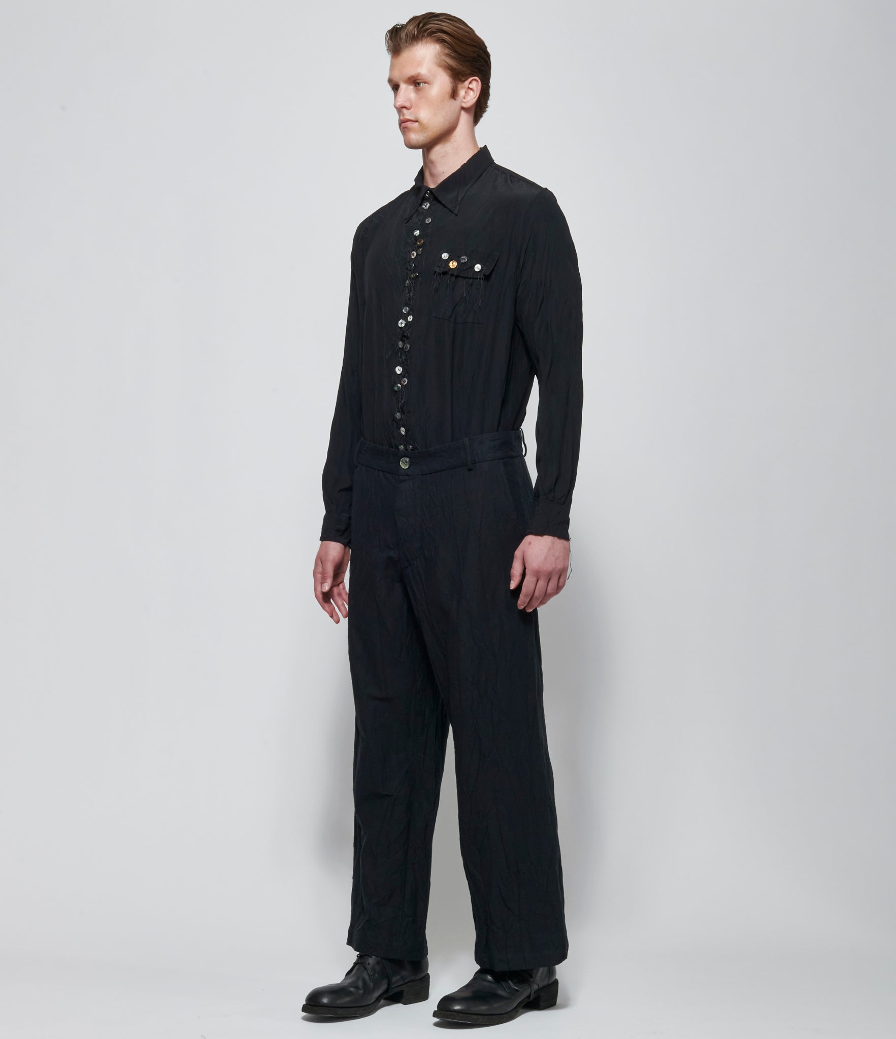 Archivio J.M. Ribot Crinkled Straight Leg Black Pants