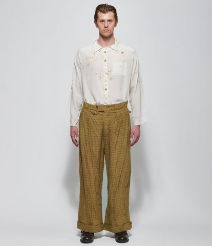Archivio J.M. Ribot Crinkled Ochre Grid Trousers