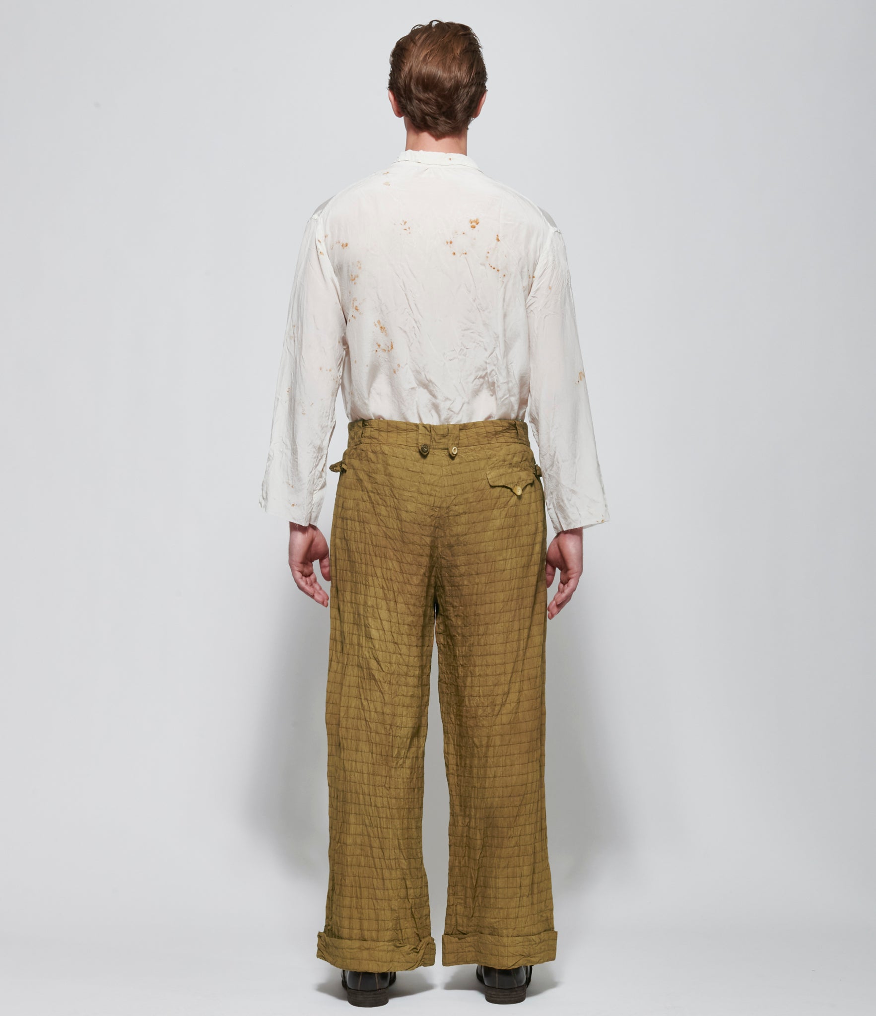 Archivio J.M. Ribot Crinkled Ochre Grid Trousers
