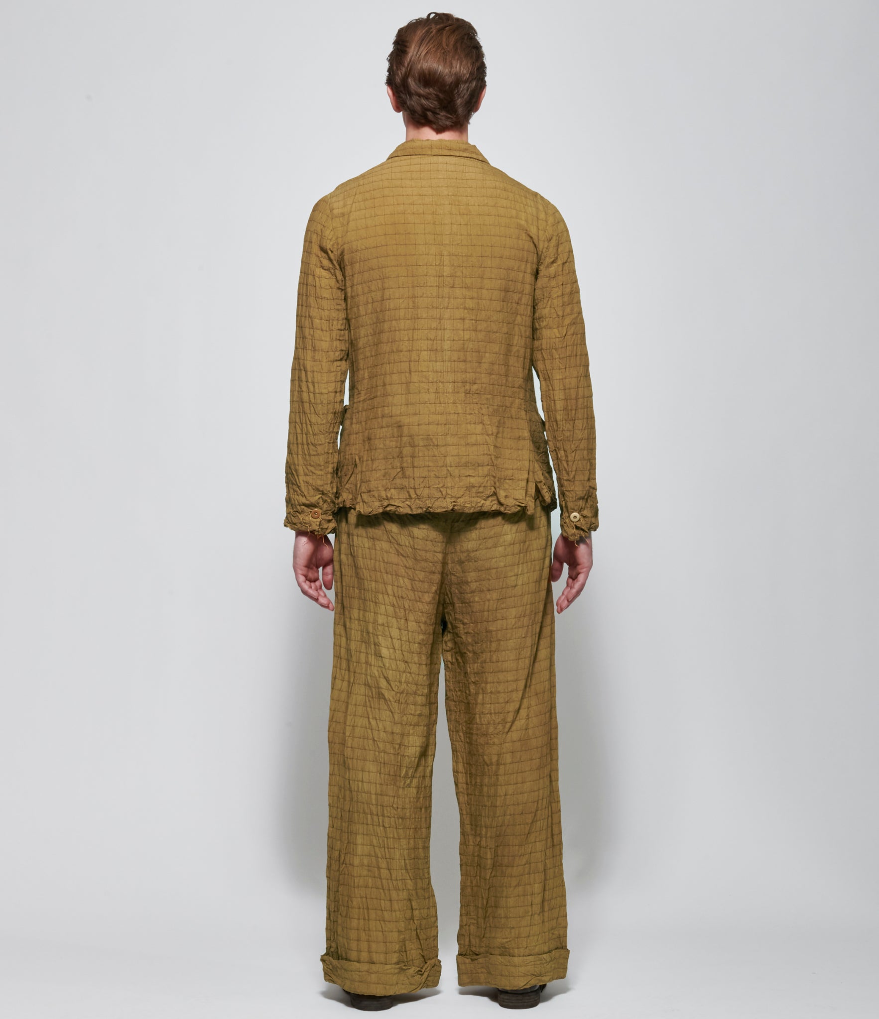 Archivio J.M. Ribot Mens Crinkled Ochre Grid Blazer