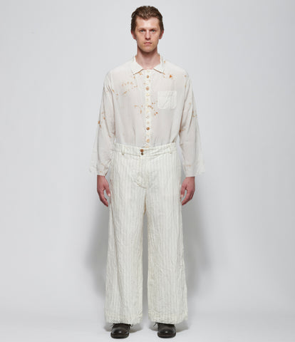 Archivio J.M. Ribot Crinkled Ivory Grid Trousers