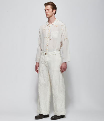 Archivio J.M. Ribot Crinkled Ivory Grid Trousers