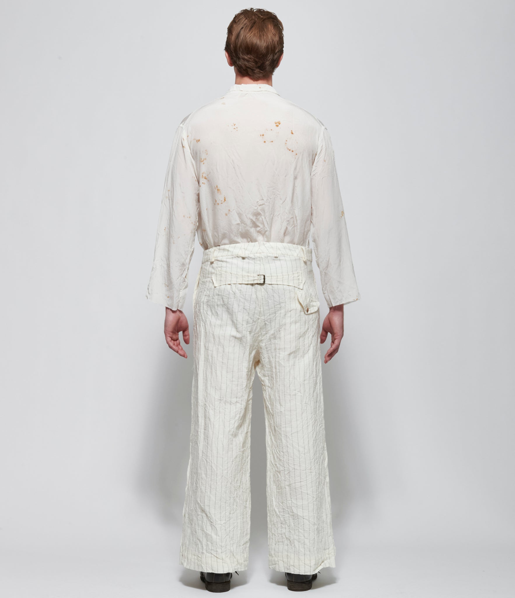 Archivio J.M. Ribot Crinkled Ivory Grid Trousers