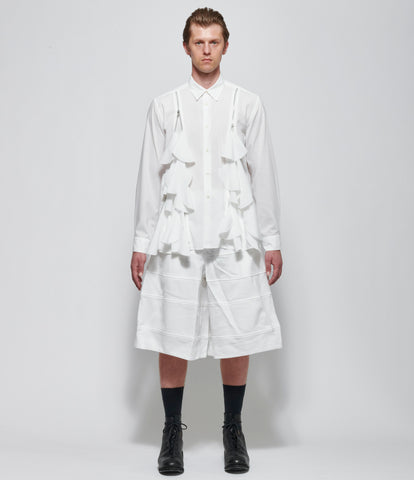 SS26 Comme Des Garcons Homme Plus Ruffle Zip White Shirt