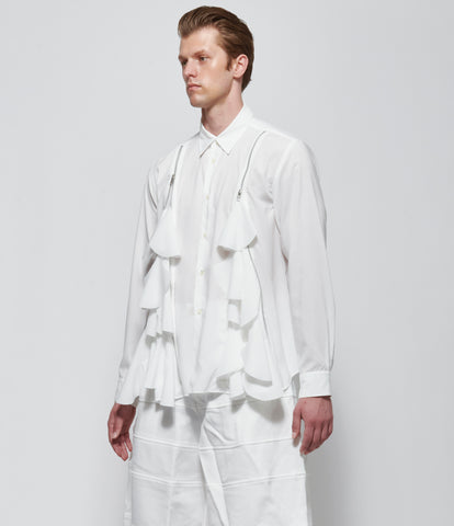 SS26 Comme Des Garcons Homme Plus Ruffle Zip White Shirt