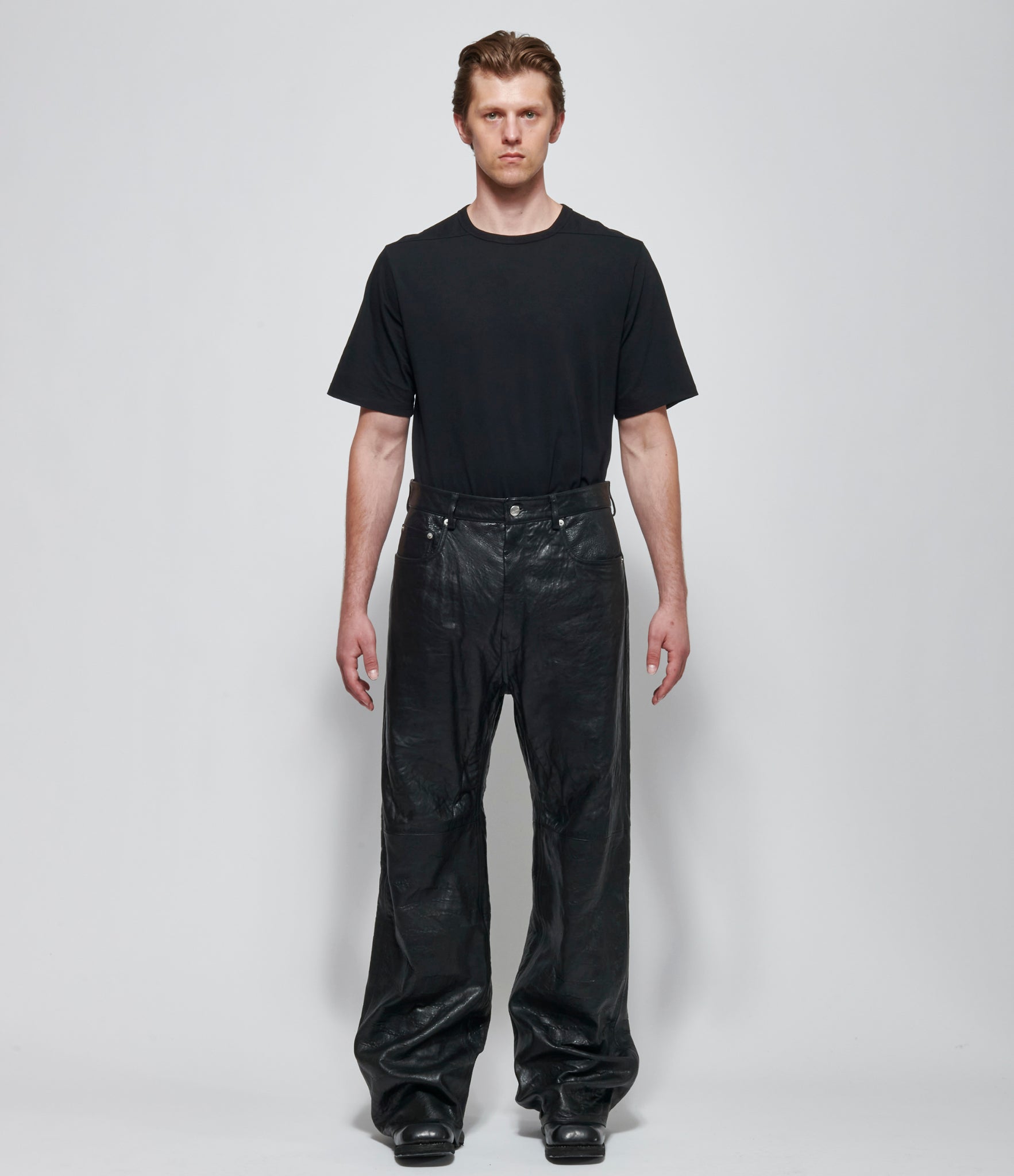 SS26 PRE Rick Owens Mens Pantaloni in Pelle Geth Jeans