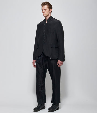SS26 Elena Dawson Mens Black Silk Satin Reverse 7X Short Blazer Notch